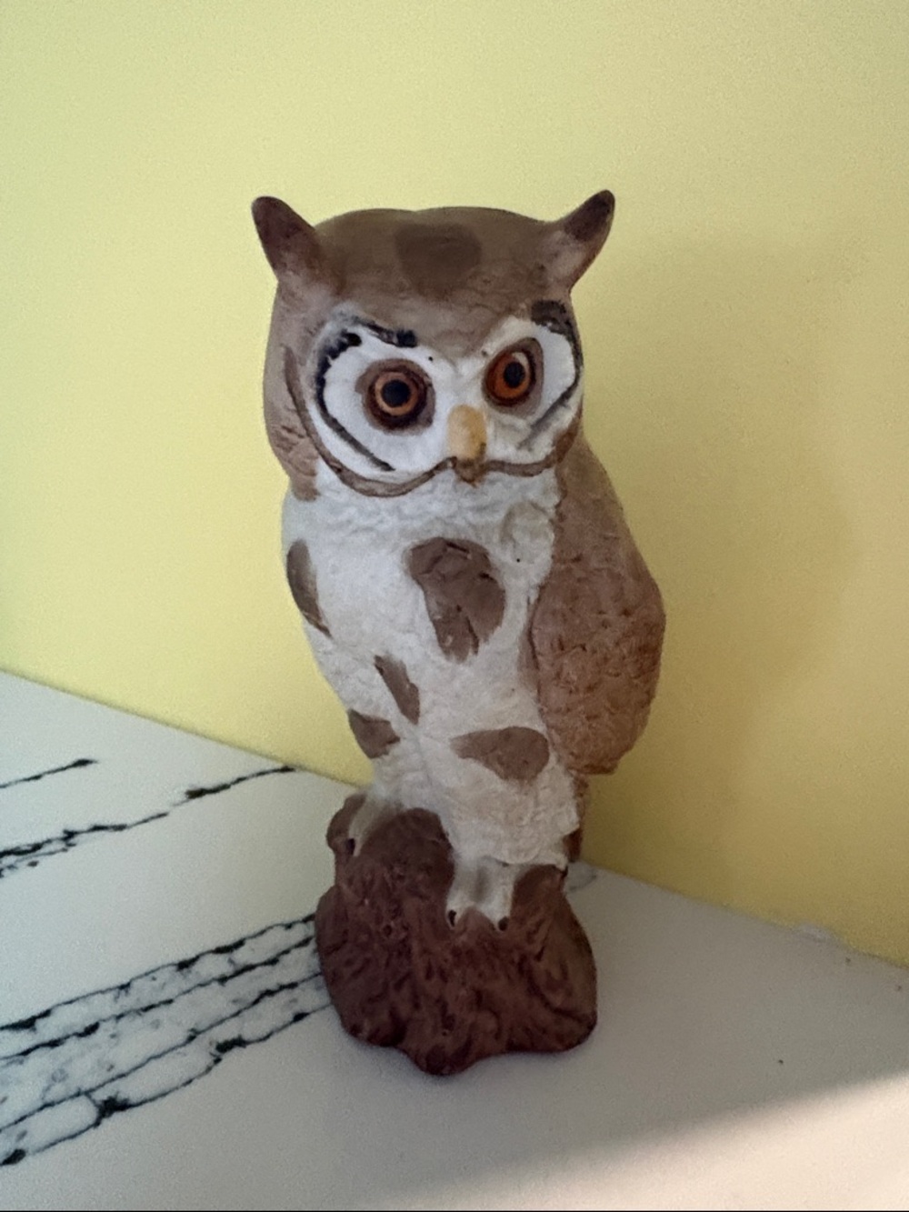 Vintage 1970’s Handcrafted Brown & Cream Owl Figurine - Home Art Decor